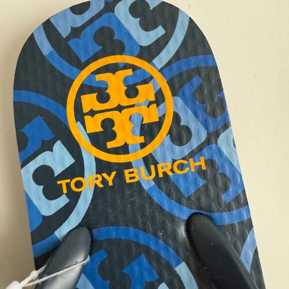 NWT Tory Burch Thin Flip Flop Mixed Logo Blue Sandals Size 5 Summer 10054-K20 - Picture 7 of 9